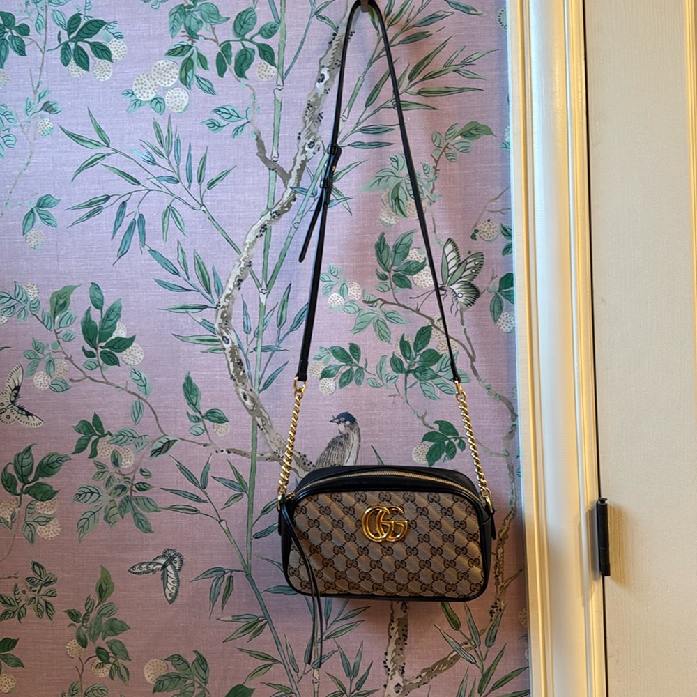 Gucci Monogram Matelasse Diagonal Small GG Marmont Chain Shoulder